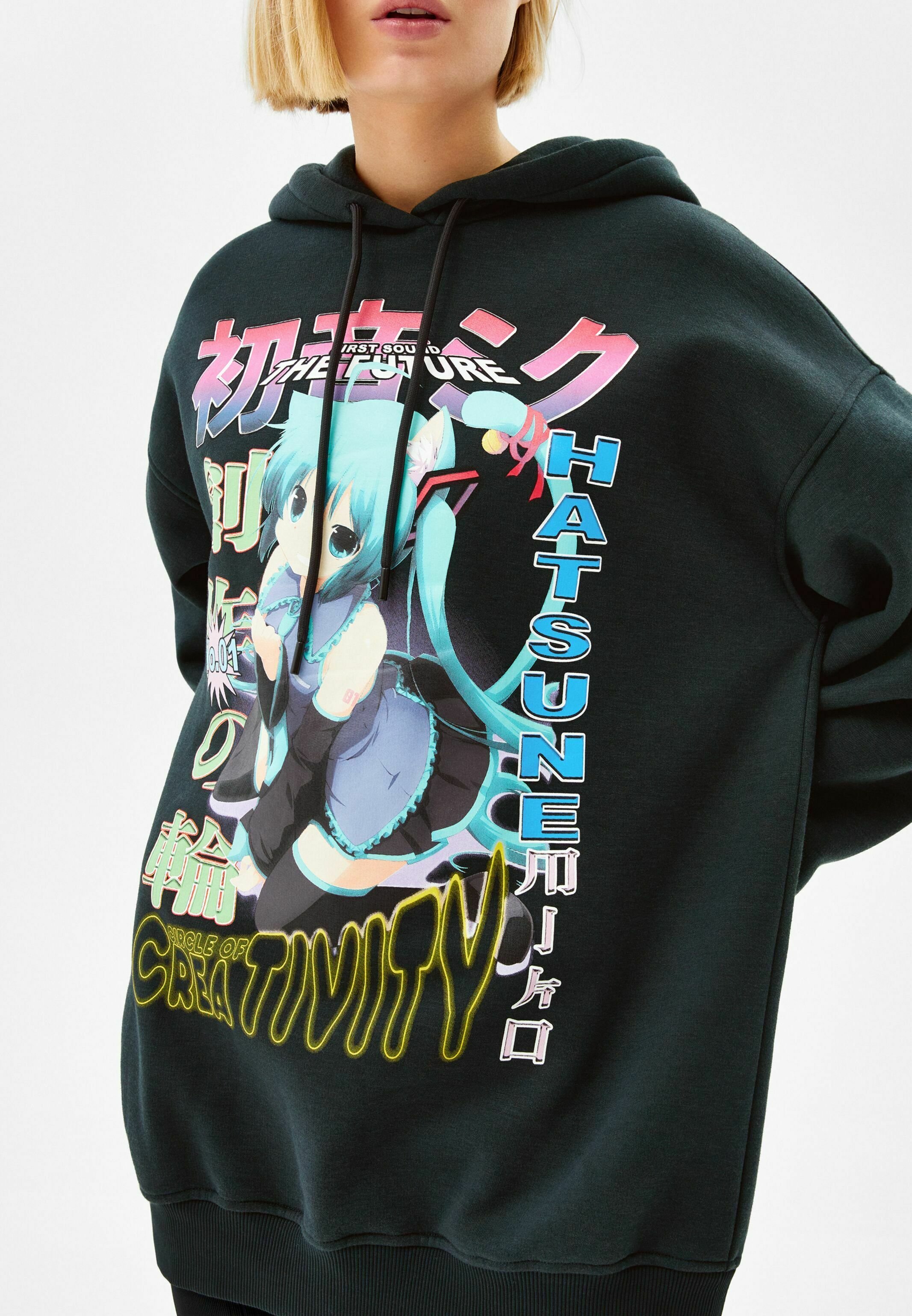 Bershka HATSUNE MIKU - Felpa con cappuccio - black/nero - Zalando