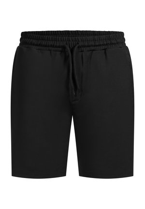 Sorte shorts med elastisk talje og snørrebånd, fremstillet af glat materiale med en afslappet pasform og uden synlige mønstre eller accenter.