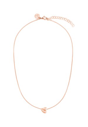 Roségold-Halskette mit einem zarten, glatten Herzanhänger und einer feinen Kette. Verfügt über einen Karabinerverschluss und eine verstellbare Länge mit Verlängerung.