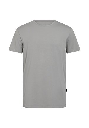 Grå kortærmet t-shirt lavet af bomuld med rund hals, der har en glat tekstur og en afslappet pasform. Ingen synlige mønstre eller grafik.