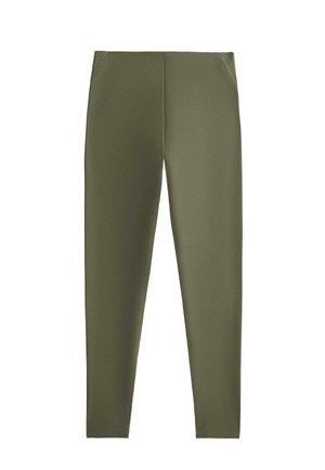 Olijfgroene slim-fit broek met frontale naaddetails en schuin geplaatste zijzakken.