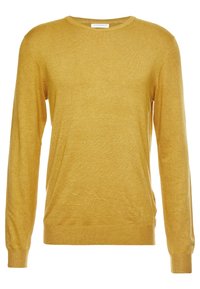 Keltainen pitkähihainen neulepaita, jossa on pyöreä pääntie, valmistettu pehmeästä neuloksesta. Ominaisuuksiin kuuluu kapea sovitus sekä ribbaudet hihansuissa ja helmassa.