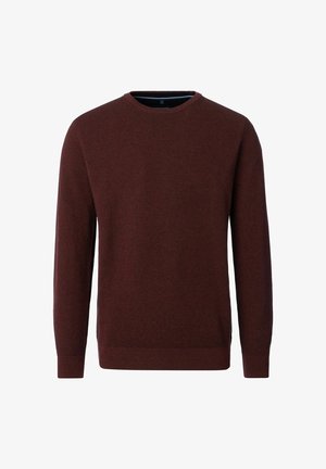 Maglione da uomo a maniche lunghe con collo a giro, realizzato in morbido tessuto a maglia marrone scuro texture, progettato con polsini e orlo a costine.