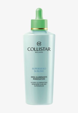 Collistar Milano Supersiero Sublime super-sérum hydra-illuminant régénérant dans un flacon bleu clair avec bouchon compte-gouttes vert.
