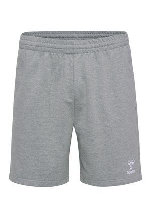 Grå sports-shorts lavet af blød stof med elastisk talje og broderet logo på nederste venstre side.