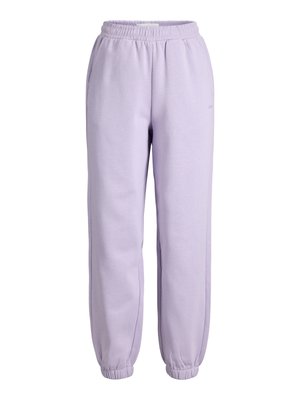 Hellviolette Sweatpants mit elastischem Bund und Bündchen, Seitentaschen, für die Freizeitkleidung entworfen.