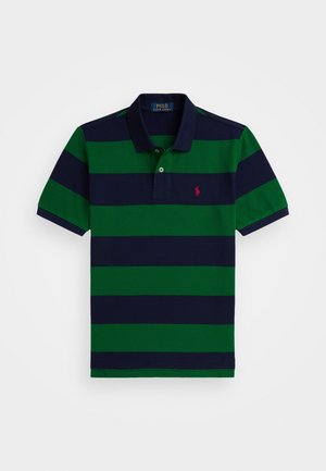 STRIPED COTTON MESH POLO SHIRT - Polo - athletic green/refined navy
