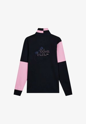 Polo-shirt à manches longues en noir et rose. Présente un col haut, des manches contrastées et le logo "Eden Park French Flair" au dos.
