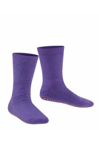 Lila Socken aus strukturiertem Stoff mit einem Design bis zur Mitte der Wade. Die Sohle verfügt über einen gepunkteten Gummigriff für besseren Halt.