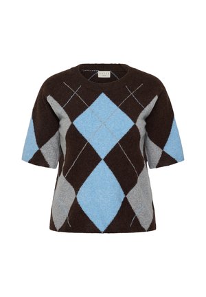 Kaffe Curve, KCWILMA - Print T-shirt - coffee bean grey m blue argyle