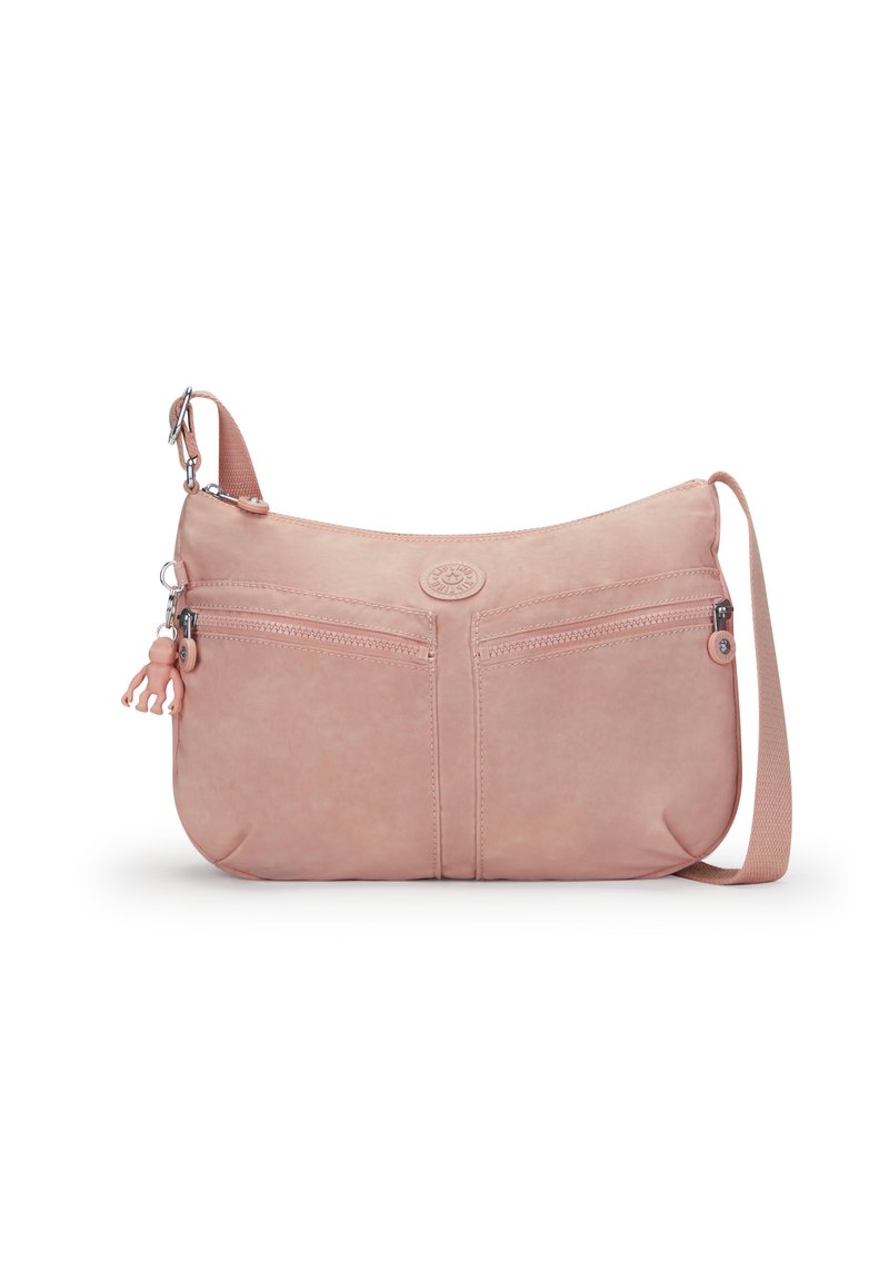 Rosa crossbody-väska i mjuk läder, med två framfickor med dragkedja, en logotypbadge och en avtagbar charm. Justerbar rem ingår.