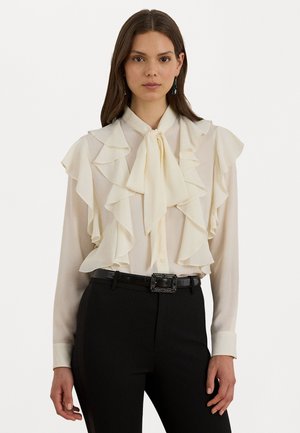RUFFLE TRIM GEORGETTE TIE NECK BLOUSE - Košilová halenka  - mascarpone cream