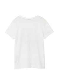 Witte T-shirt met korte mouwen, gemaakt van zachte katoen, heeft een ronde halslijn en een gladde textuur. Eenvoudig ontwerp zonder grafische elementen of versieringen.