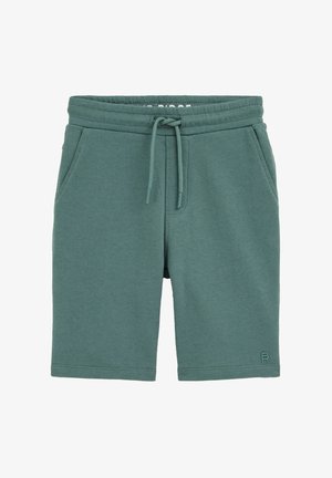 Zelene bombažne kratke hlače z elastičnim pasom, zavezanjem na vrvico, dvema stranskima žepoma in majhnim logotipom na spodnjem sprednjem delu.