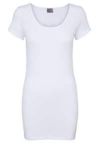 Witte T-shirt met korte mouwen en ronde hals, gemaakt van een gladde stof, met een getailleerde snit en een minimalistisch ontwerp, zonder zichtbare patronen.