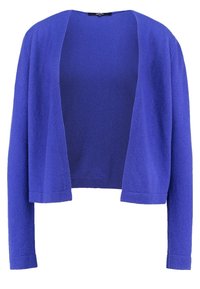 Lila cardigan, öppen fron, långa ärmar, mjuk textur, avslappnad design, lätt material och ribbade cuffs vid fållen.