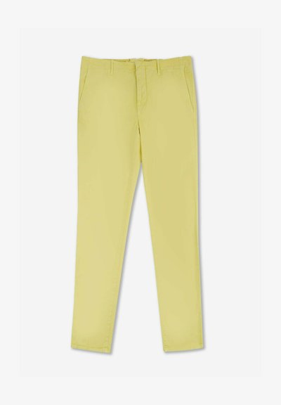 Lichtgele katoenen broek met een slim fit, voorzien van zijzakken en een gladde textuur. Eenvoudig ontwerp zonder versieringen.