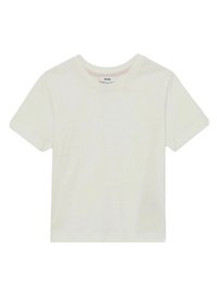 T-shirt bianco a maniche corte in cotone, con scollatura rotonda e una vestibilità rilassata con dettagli di cucitura discreti.