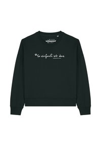 Schwarzer Sweatshirt mit langen Ärmeln, Rundhalsausschnitt und ribbed Bündchen, mit weißem Text auf der Vorderseite: "So einfach ist das."