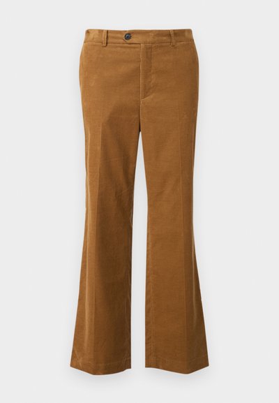 Braune Cord-Hosen mit Schlag, aus strukturiertem Material, mit Knopfverschluss und taillierter Passform. Mit normalem Bund und weitem Beinöffnungsdesign.