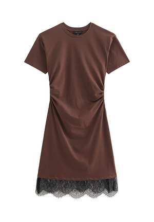 New Look, RUCHED LACE HEM - Vestido camiseta - dark brown