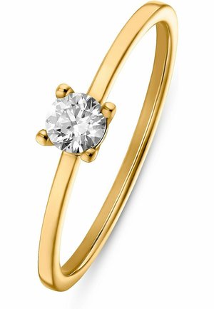 Enstensring i guldbånd med en rund, slebet klar diamant holdt af fire krabber.