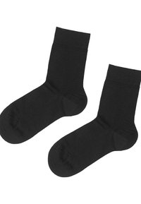 Calze alla caviglia nere, realizzate in un tessuto morbido, con un polsino a coste, una texture liscia e un design della punta standard, con un aspetto senza cuciture.