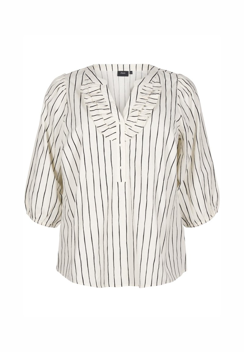 Zizzi Bluse - eggnog black stripe