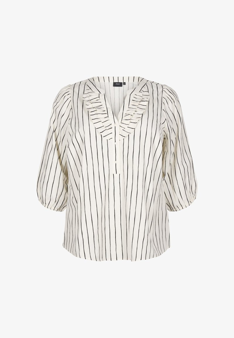 Zizzi Bluse - eggnog black stripe