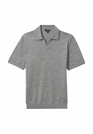 Light gray short-sleeve polo shirt made from textured fabric, featuring a classic collar and a relaxed fit with a straight hem.