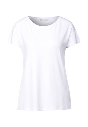 Hvid kortærmet t-shirt med rund halsudskæring. Lavet af glat, letvægtsstof uden mønstre eller detaljer. Løs pasform.