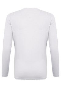 Langarm-T-Shirt aus weißer Baumwolle. Mit rundem Ausschnitt, glatter Textur und taillierter Passform. Keine sichtbaren Logos oder Muster.