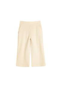 Beige weite Hosen aus strukturiertem Stoff, mit einem dehnbaren Bund und zwei seitlichen Taschen. Maßgeschneiderte Gestaltung mit einem sauberen Finish.