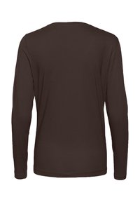 Langärmliges Hemd aus dunklem Baumwollstoff, mit rundem Ausschnitt und glatter Textur, sowie einem schlichten, unverzierten Rückendesign.