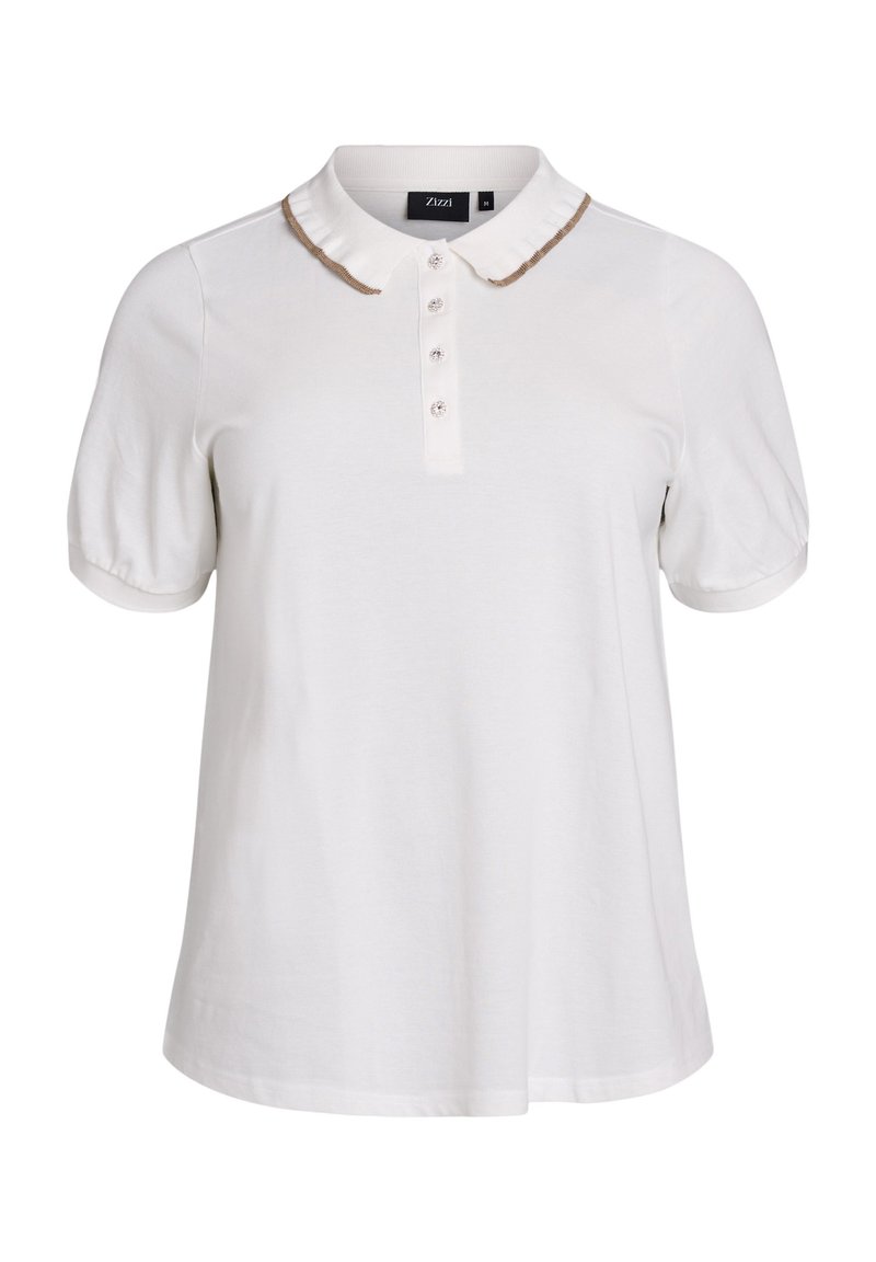Zizzi MIT STRASSSTEINEN UND RÜSCHENDETAILS - Poloshirt - white alyssum comb