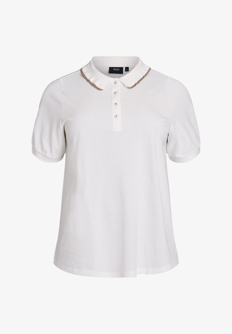 Zizzi MIT STRASSSTEINEN UND RÜSCHENDETAILS - Polosärk - white alyssum comb