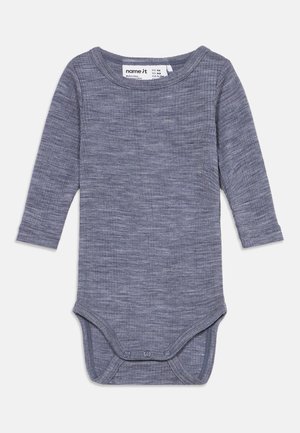 Body bébé gris à manches longues avec fermeture par pression en bas, en tissu côtelé doux, taille 1-2 mois.