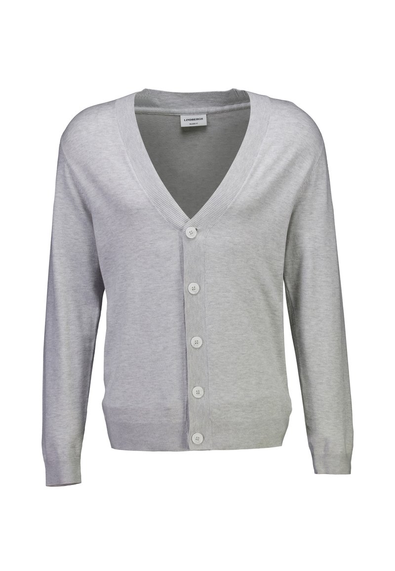 Lindbergh V NECK BUTTON CARDIGAN - Cardigan - fair grey mel/grigio ...