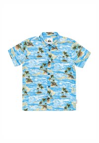 Lichtblauw hemd met korte mouwen, voorzien van een palmbomen- en eilandpatroon. Het shirt heeft een knoopsluiting en een borstzak met logo-tag.