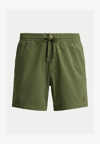 Πράσινο μαγιό με υφή, με ελαστική μέση, κορδόνι και μικρό λογότυπο στο μπροστινό κάτω μέρος.