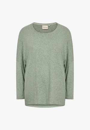 Jasnozielona bluzka z długim rękawem, wykonana z miękkiego, teksturowanego materiału. Posiada okrągły dekolt oraz luźny krój z delikatnie zakrzywionym dołem.