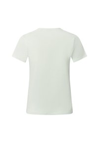 Koszulka z krótkim rękawem, okrągłym dekoltem w jasnym zielonym kolorze, wykonana z bawełny. Gładka tekstura, podstawowy design bez widocznych wzorów ani akcentów.