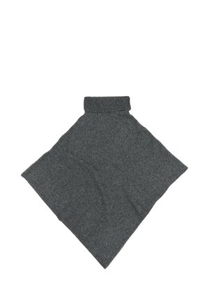 Poncho tricoté gris foncé avec un col roulé côtelé épais, présenté à plat sur un fond blanc.
