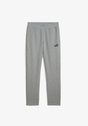 Pelēki sporta bikses ar elastīgu jostu, sānu kabatām un mazu melnu Puma logotipu kreisajā kājā. Mīksta, teksturēta auduma.