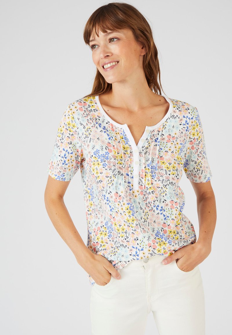 Damart COL TUNISIEN - Camiseta estampada - blanc fleuri