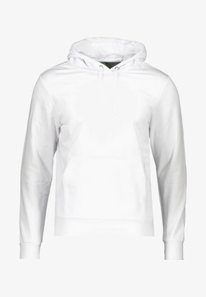Witte lange mouwen hoodie met een voorzak en trekkoord capuchon, voorzien van een klein Erima-logo op de bovenste linkerkant van de borst.