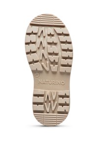 Soletta in gomma leggera color beige chiaro con profonde scanalature, marchio "NATURINO" e numero di taglia "24" impressi sulla superficie.