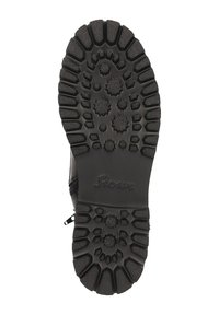 Suola di stivale in gomma nera con profonde scanalature e motivi a forma di stella. Presenta una superficie liscia con un logo del brand impresso sul tallone.