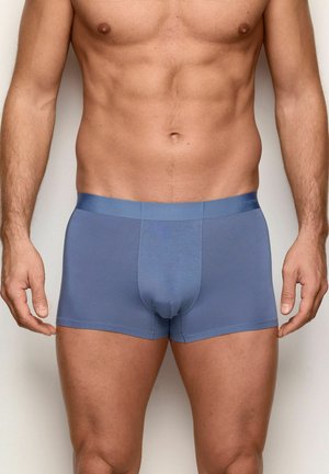 Bóxers de color azul claro hechos de un tejido suave y elástico con una cintura blanda y un diseño ajustado, con costuras mínimas para mayor comodidad.