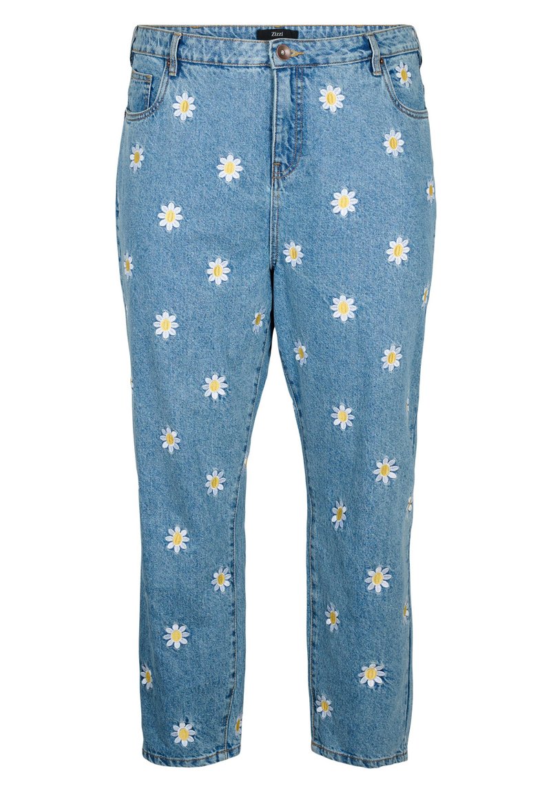 Zizzi MILLE WITH EMBROIDERED FLOWERS Straight leg jeans light blue